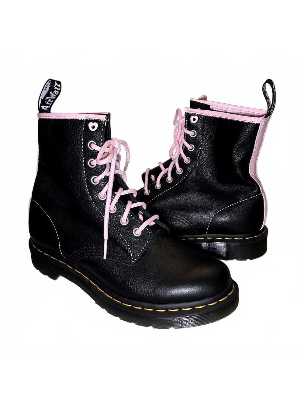 Dr. Martens 1460 Contrast Black Pink Virginia Leather Boots Size 8